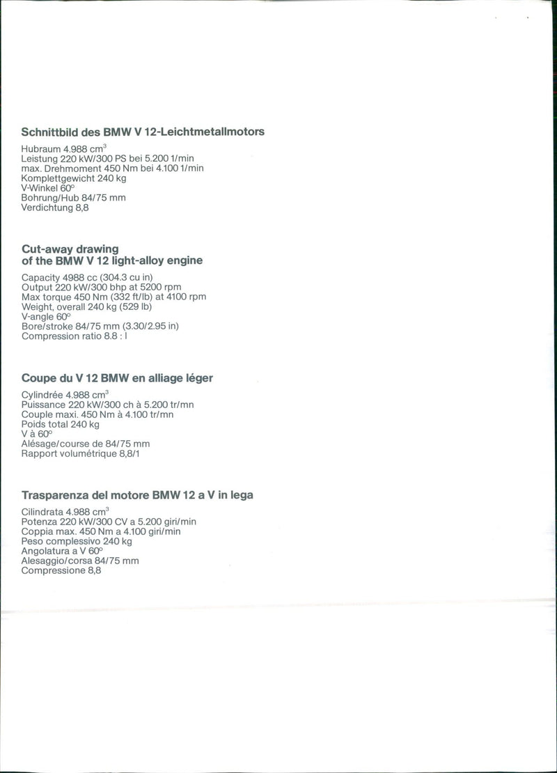 Drawing of the BMW V 12 light-alloy engine - Vintage Photograph