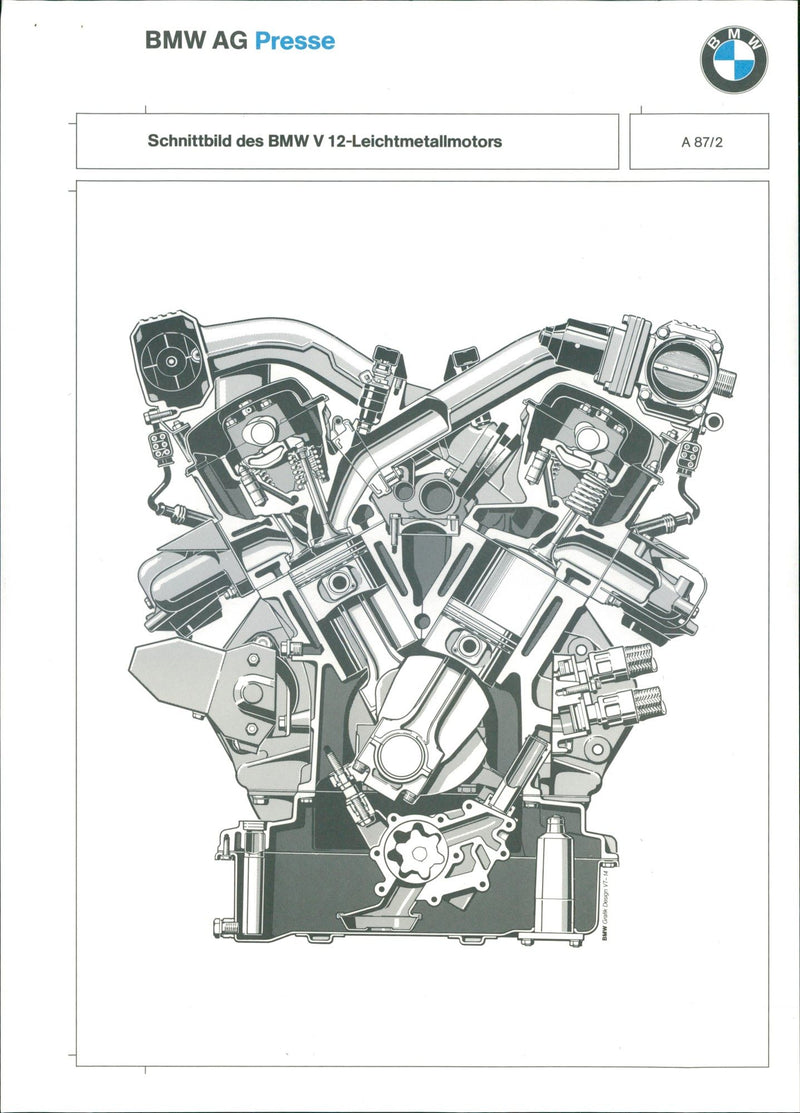 Drawing of the BMW V 12 light-alloy engine - Vintage Photograph
