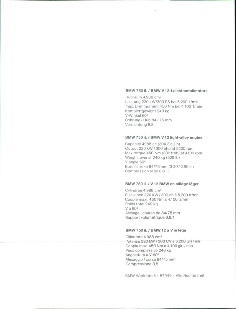 1987 BMW 750 iL - Vintage Photograph