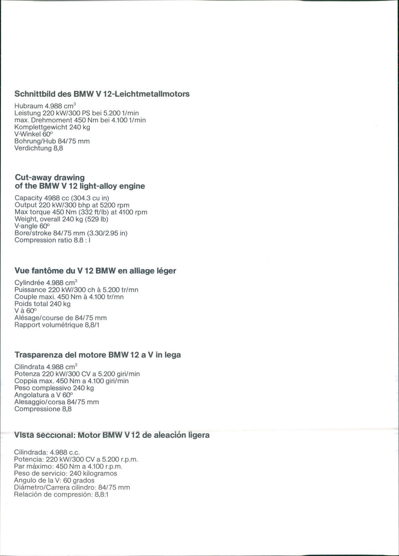 BMW V 12 light-alloy engine - Vintage Photograph