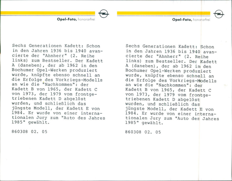 Six generations of  Opel Kadett - Vintage Photograph