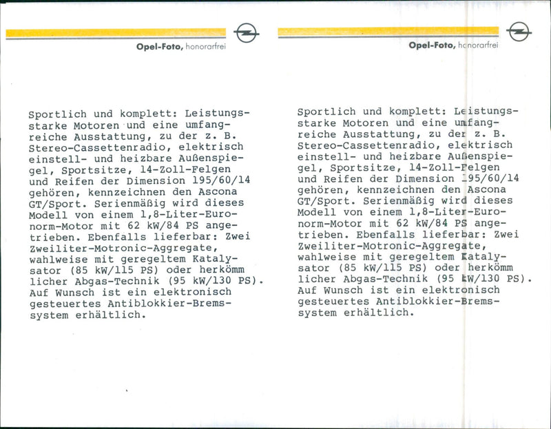 1987 Opel Ascona GT - Vintage Photograph