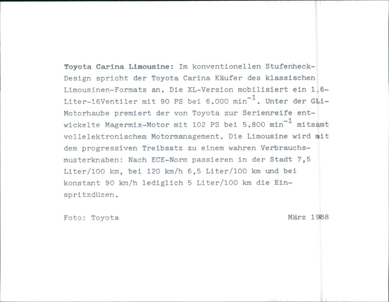 1988 Toyota Carina Limousine - Vintage Photograph