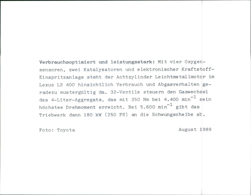1989 Toyota Lexus LS 400 Engine - Vintage Photograph