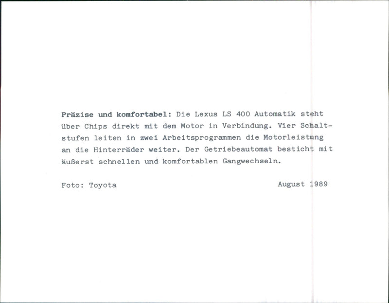 1989 Toyota Lexus LS 400 Engine - Vintage Photograph