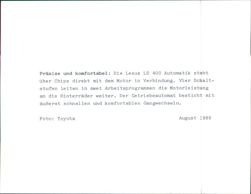 1989 Toyota Lexus LS 400 Engine - Vintage Photograph