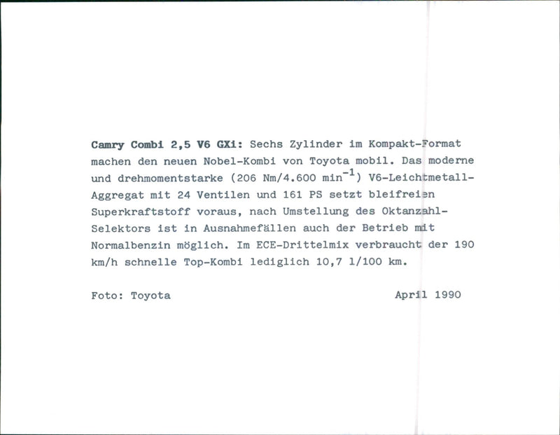 1990 Toyota Camry Combi 2.5 V6 GXi - Vintage Photograph