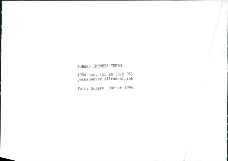 Subaru Impreza Turbo - Vintage Photograph