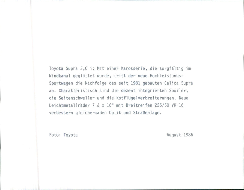 1986 Toyota Supra - Vintage Photograph