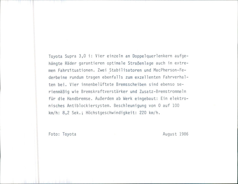 1986 Toyota Supra - Vintage Photograph