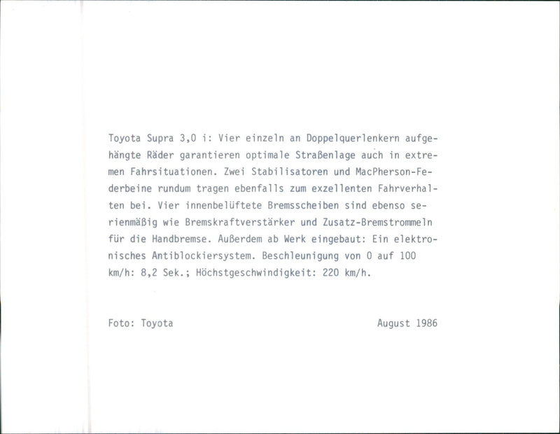 1986 Toyota Supra - Vintage Photograph