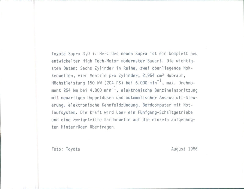 1986 Toyota Supra - Vintage Photograph