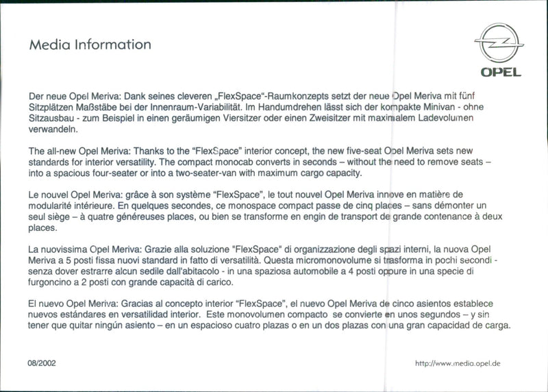 2002 Opel Meriva Seats - Vintage Photograph