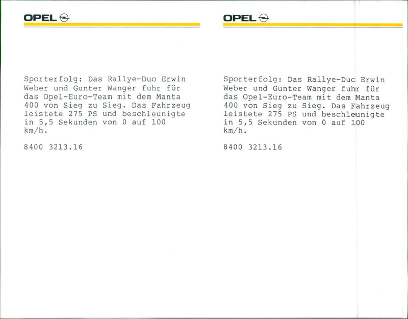 1982 Opel Manta 400 - Vintage Photograph