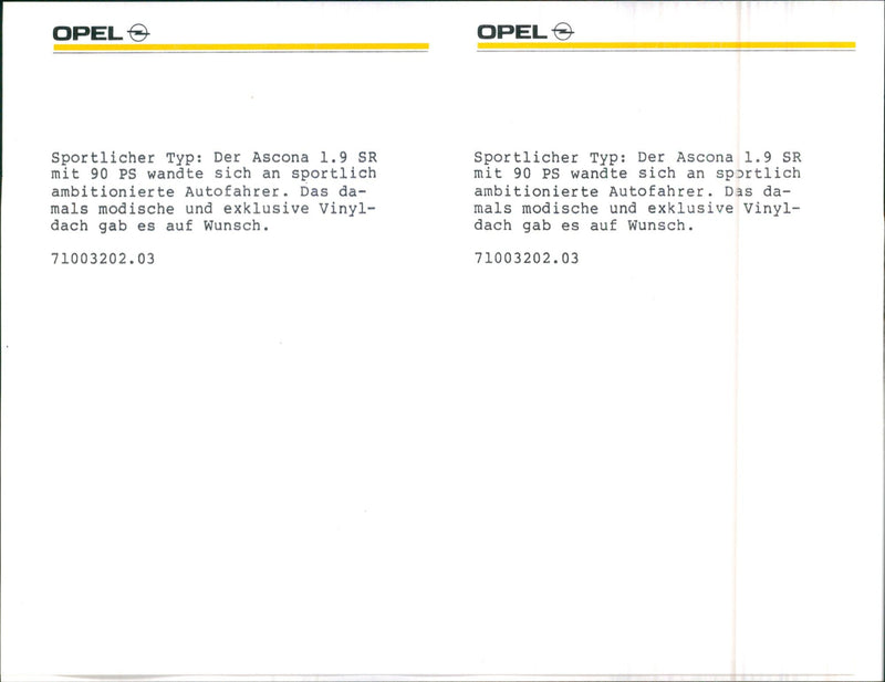 1982 Opel Ascona 1.9 SR - Vintage Photograph