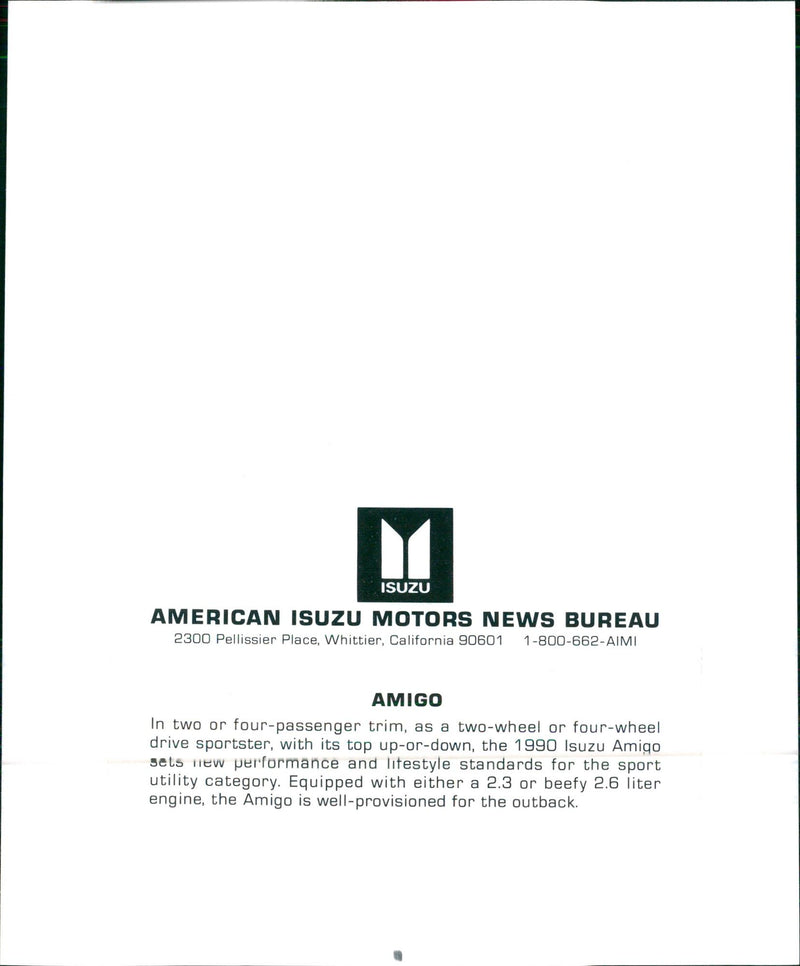 1990 Isuzu Amigo - Vintage Photograph