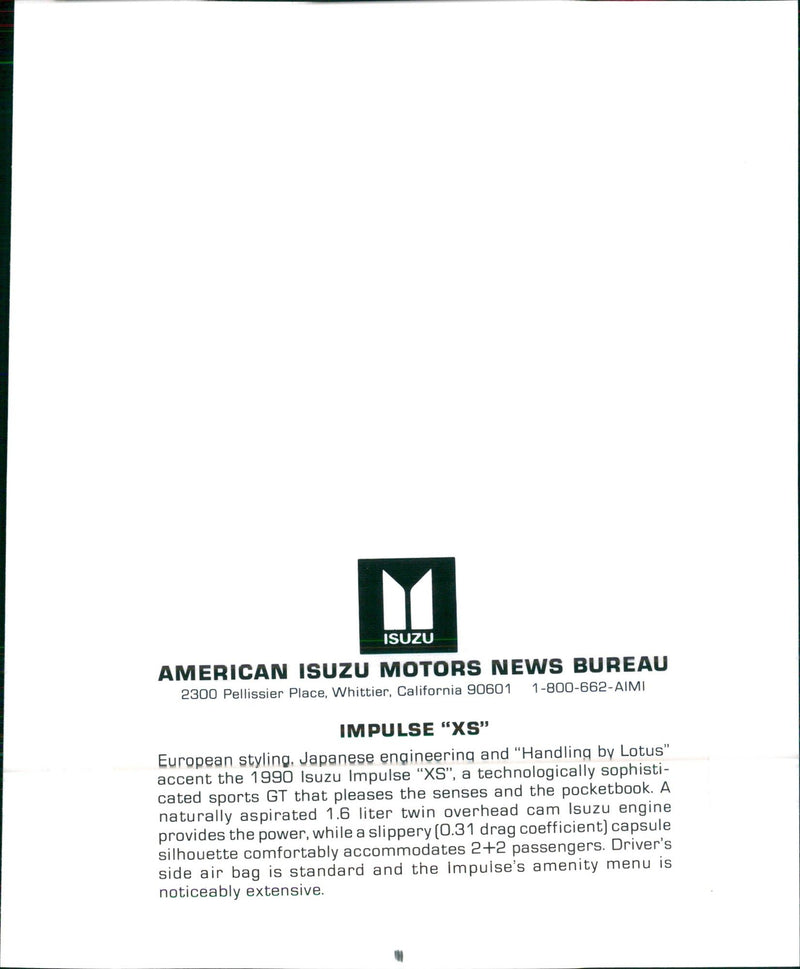 1990 Isuzu Impulse "XS" - Vintage Photograph