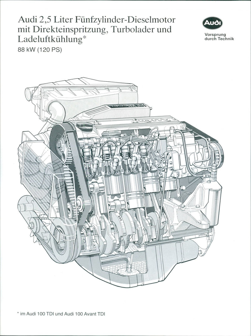 Audi 100 TDI and Audi 100 Avant TDI Engine - Vintage Photograph