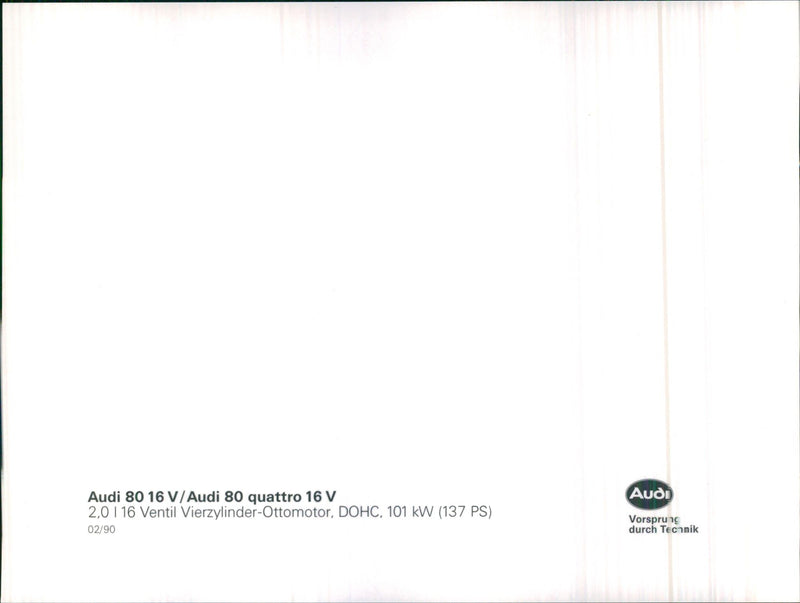 Audi 80 16 V and Audi 80 quattro 16 V Engine - Vintage Photograph