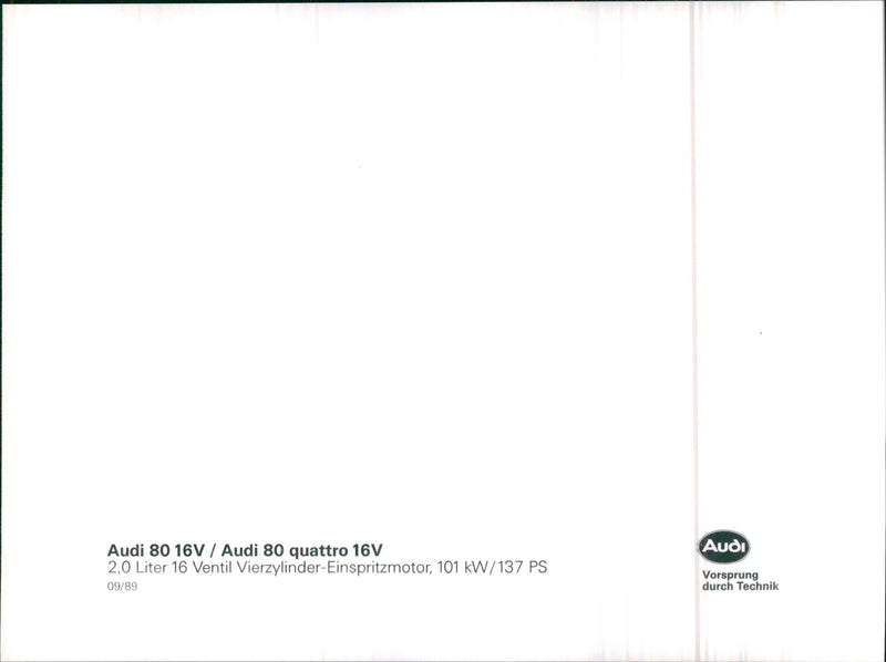1989 Audi 80 16V and 1989 Audi 80 quattro 16V Engine - Vintage Photograph