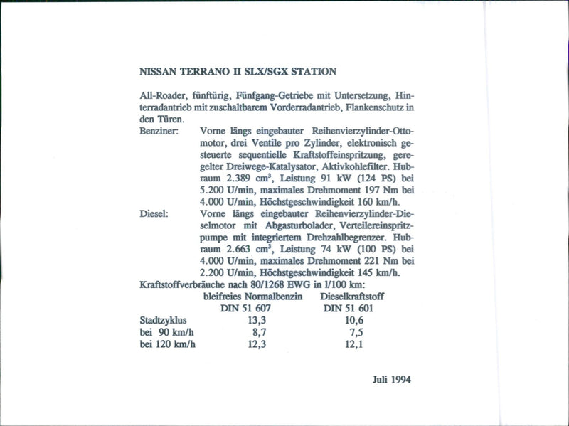 1994 Nissan Terrano II SLX/SGX Station. - Vintage Photograph