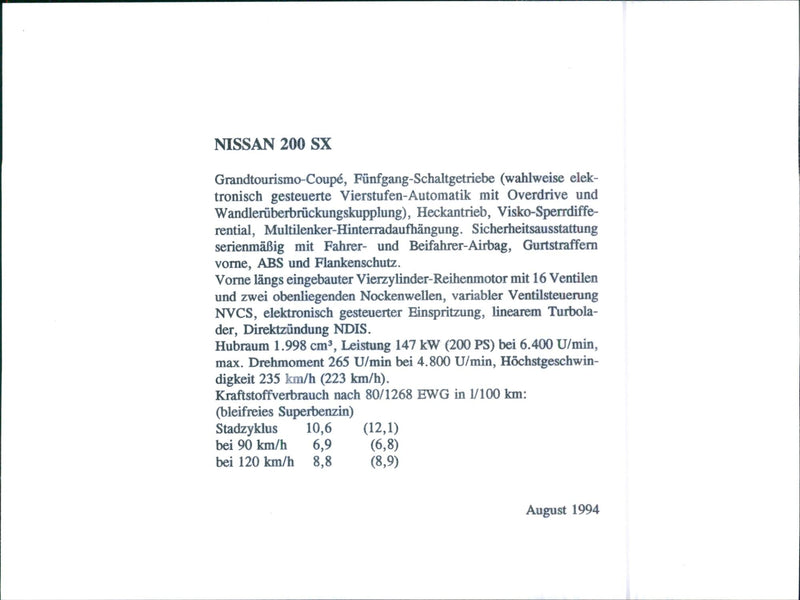 1994 Nissan 200 SX - Vintage Photograph