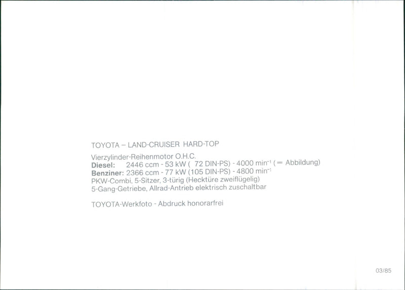 Toyota Land Cruiser 1985- Hard Top - Vintage Photograph