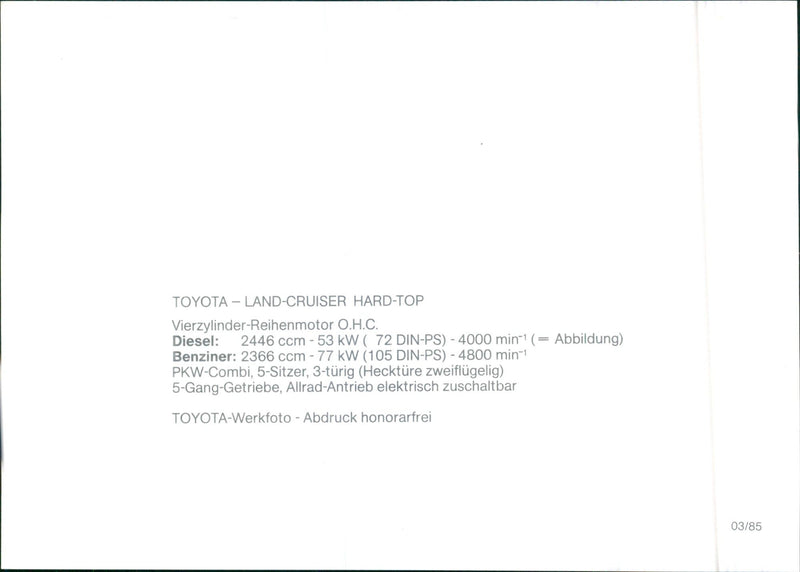 Toyota Land Cruiser 1985 - Vintage Photograph