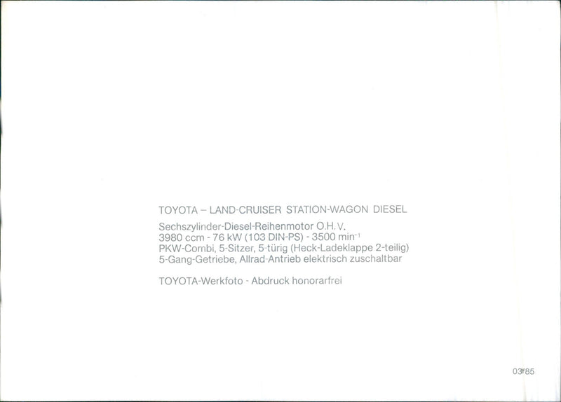 Toyota Land Cruiser 1985- Station Wagon - Vintage Photograph