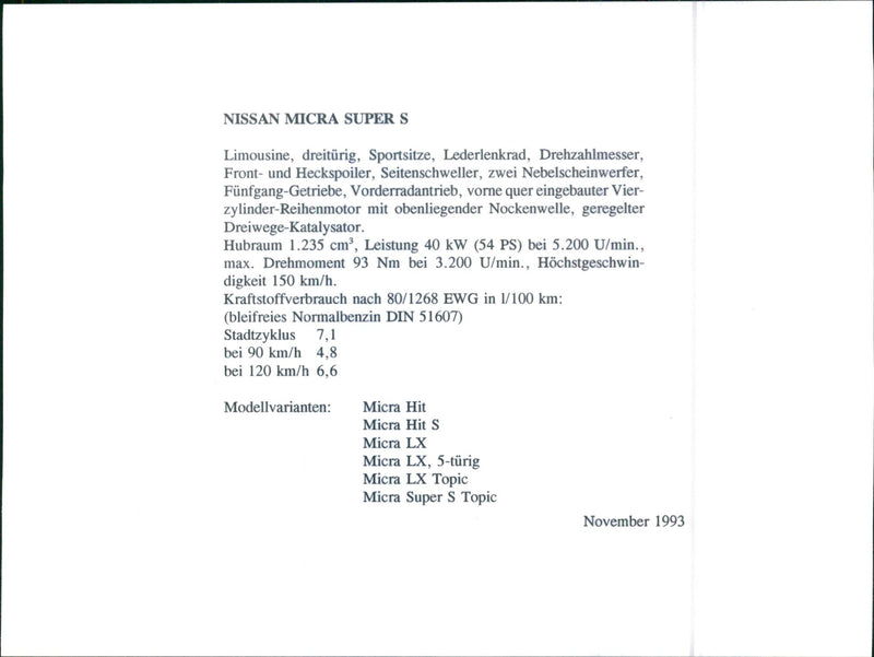 1993 Nissan Micra Super S - Vintage Photograph