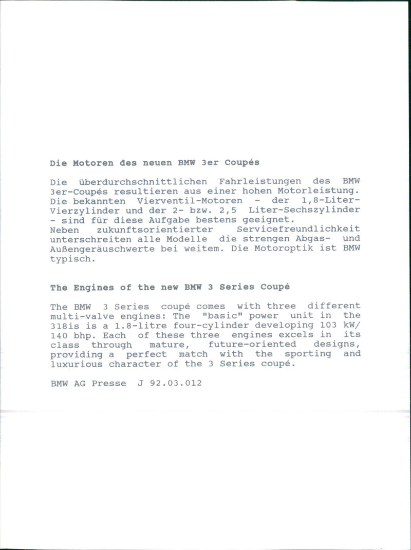 BMW 3 Series coupe engines - Vintage Photograph