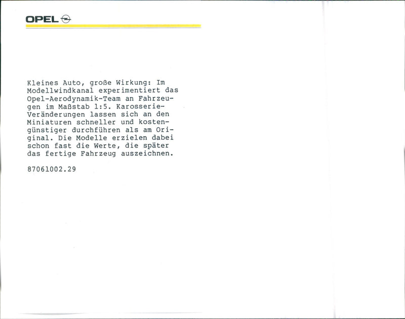 Opel aerodynamics team uses 1: 5 scale vehicles - Vintage Photograph