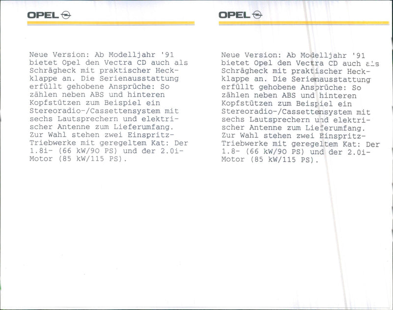 Opel Vectra CD 1991 - Vintage Photograph