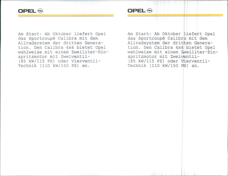 Opel Calibra 4x4 1991 - Vintage Photograph