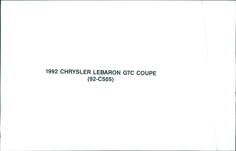 1992 Chrysler Lebaron GTC Coupe - Vintage Photograph