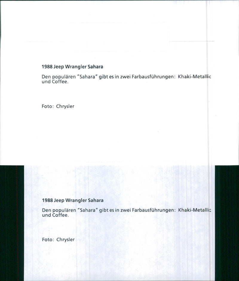 1988 Jeep Wrangler Sahara - Vintage Photograph