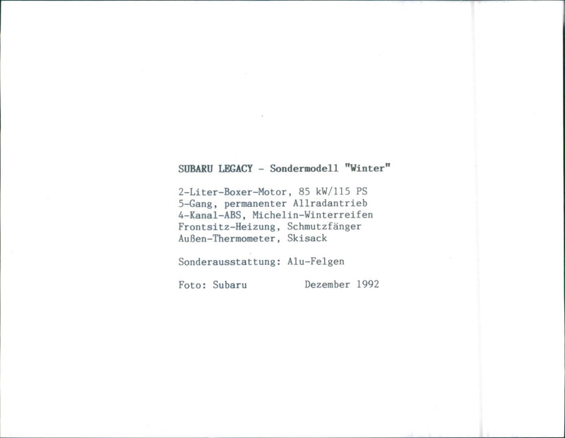 Subaru Legacy special model "Winter" - Vintage Photograph