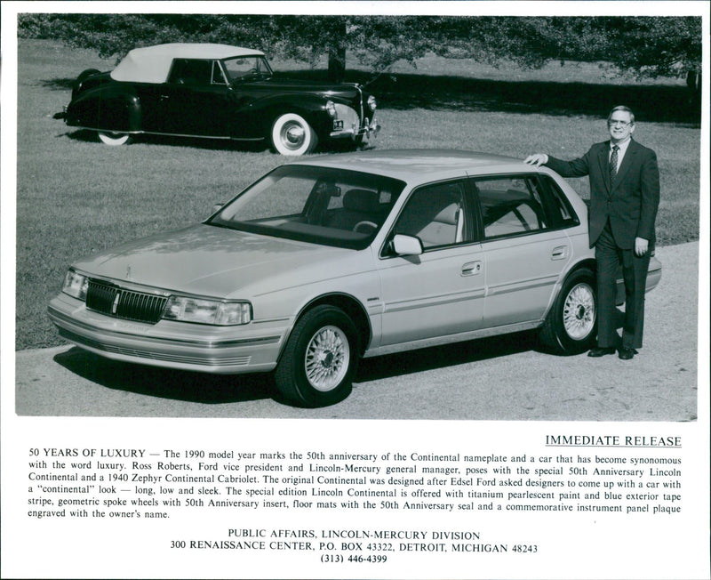 1990 Lincoln Continental and 1940 Zephyr Continental Cabriolet - Vintage Photograph