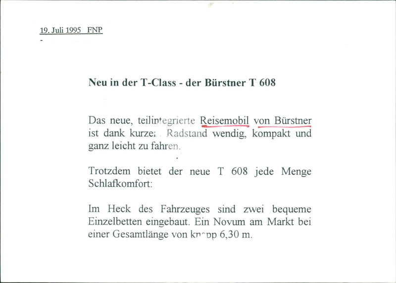 The Bürstner T 608 - Vintage Photograph