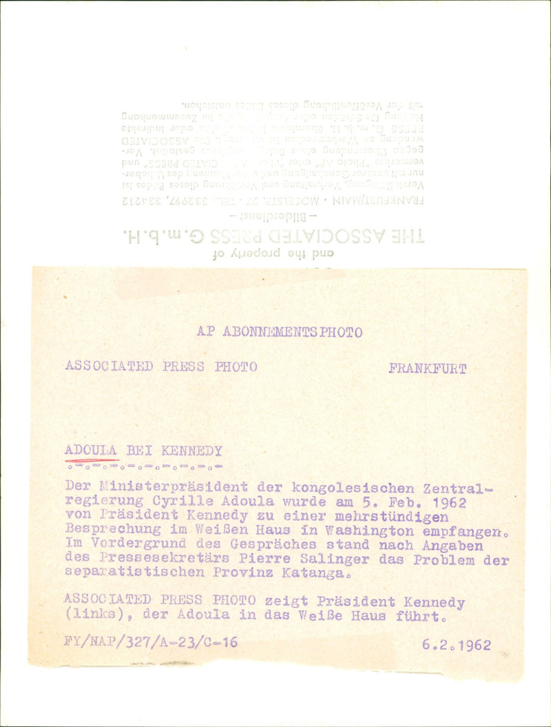 John F. Kennedy and Cyrille Adoula - Vintage Photograph