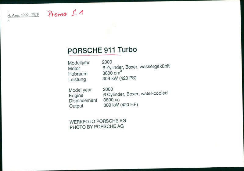 Porsche 911 Turbo, model year 2000 - Vintage Photograph