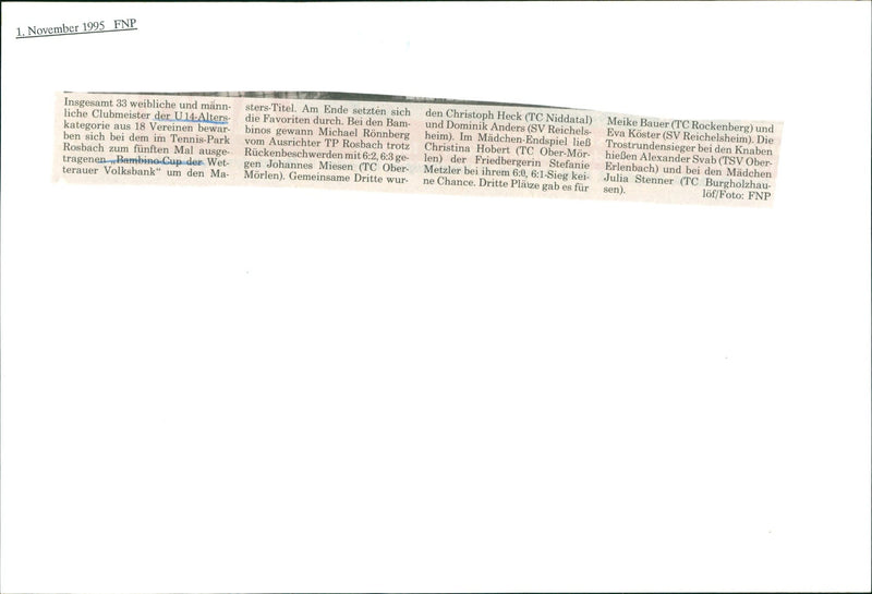 Tennis Bambino Cup - Vintage Photograph