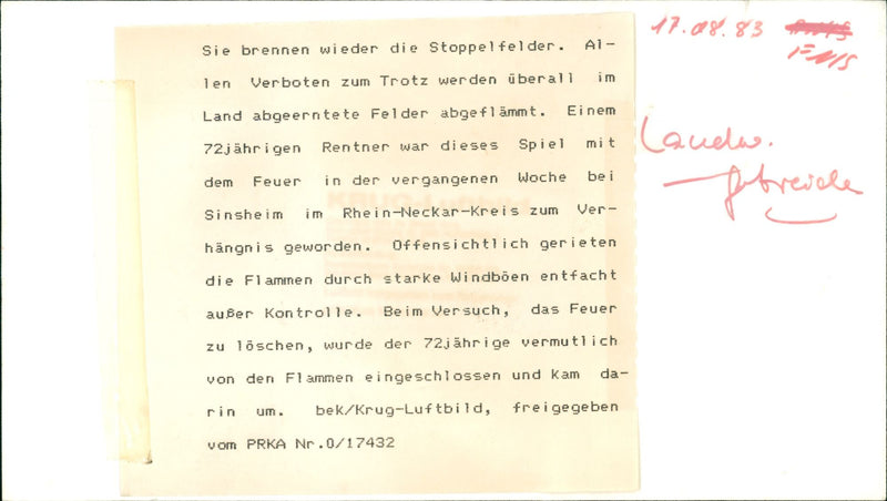 Landwirtschaft - Brennende Stoppelfelder - Vintage Photograph