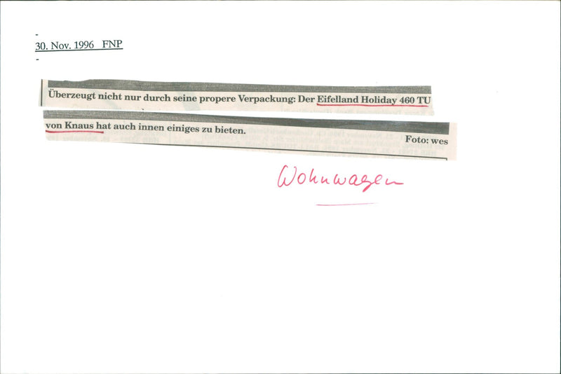 Caravan "Eifelland Holiday 460 TU" - Vintage Photograph