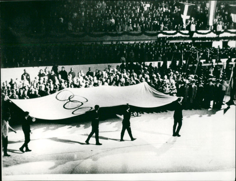 Raising the Olympic flag - Vintage Photograph