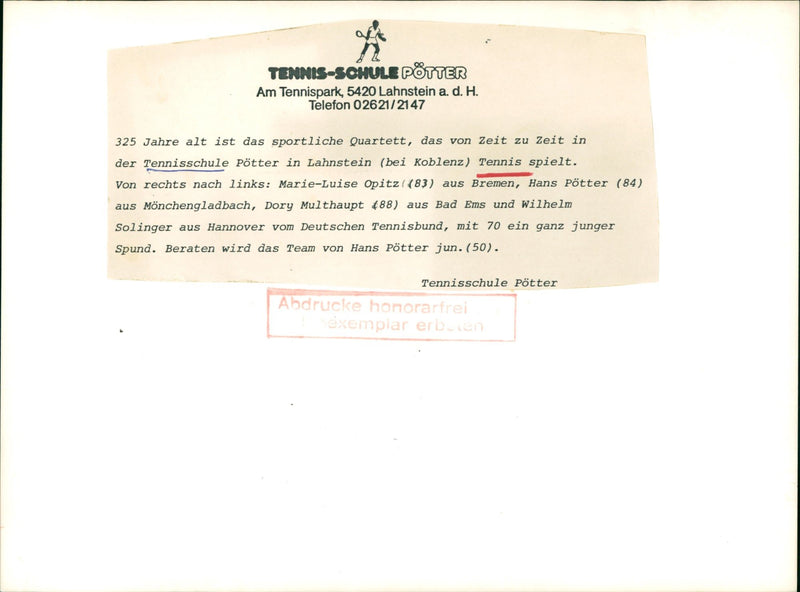 Tennis fans training in the Pötter tennis school - Vintage Photograph