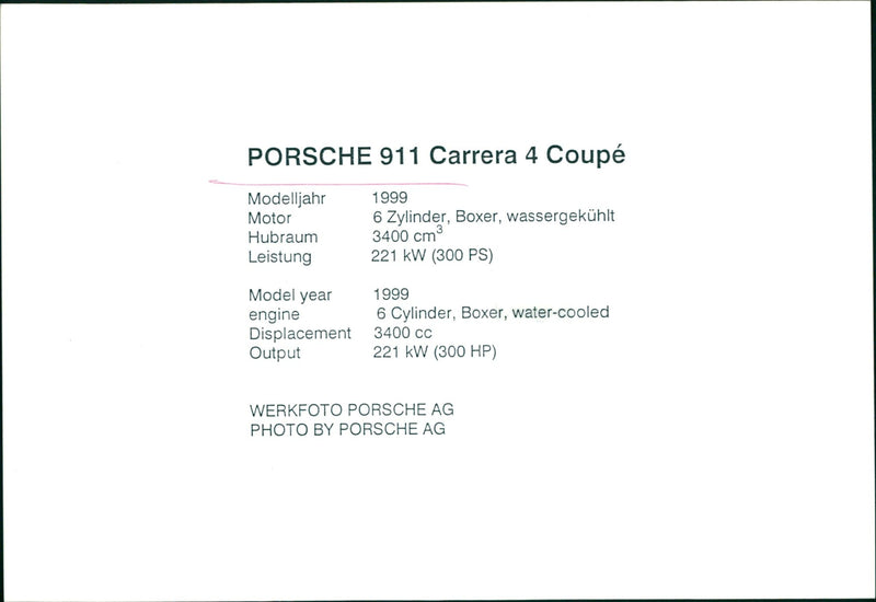 Porsche 911 Carrera 4 Coupé, model year 1999 - Vintage Photograph