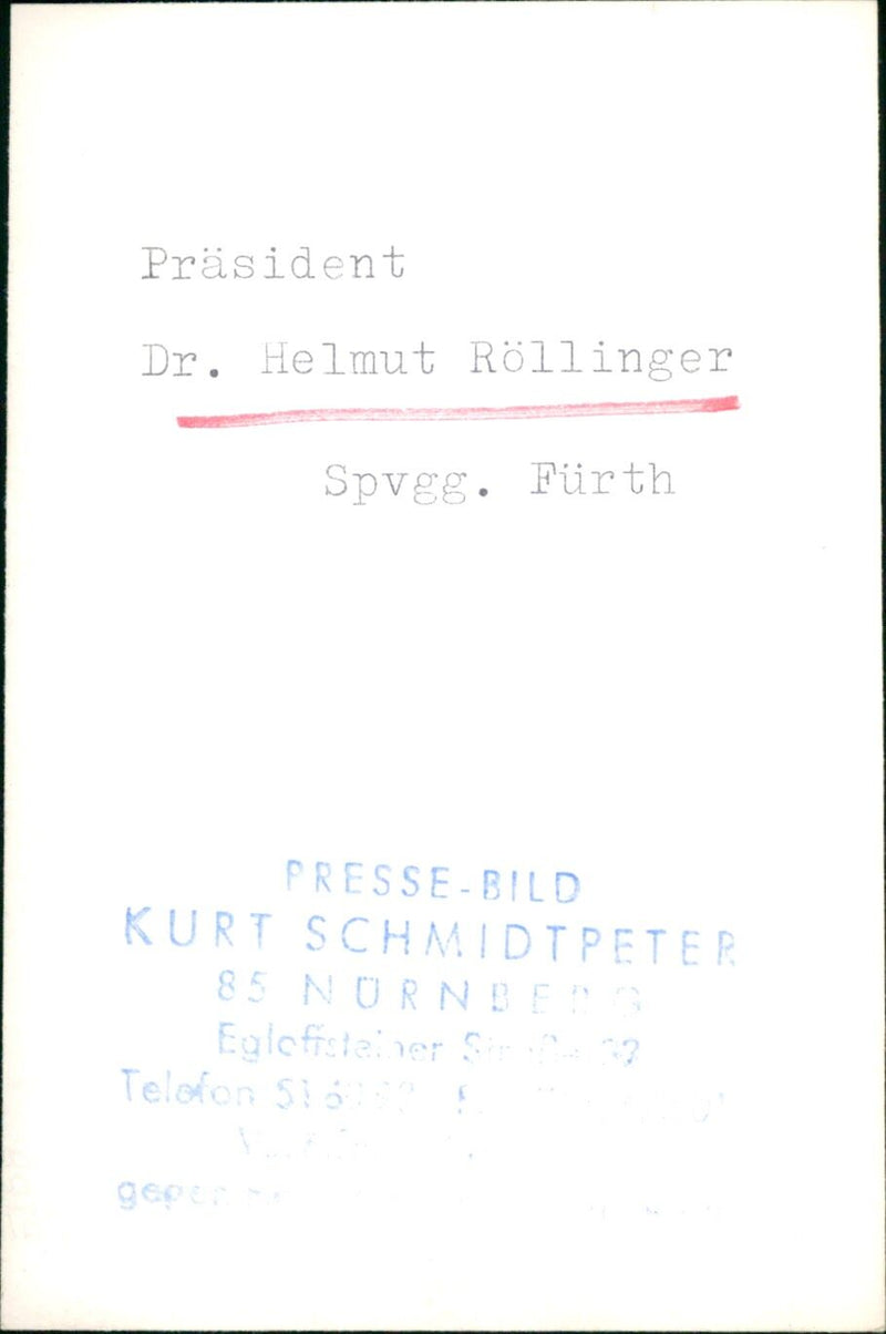 HELN PRESIDENT HELMUT ROLLINGER SPVGG FURTH PRESS PICTURE KURT SCHMIDTPETER - Vintage Photograph