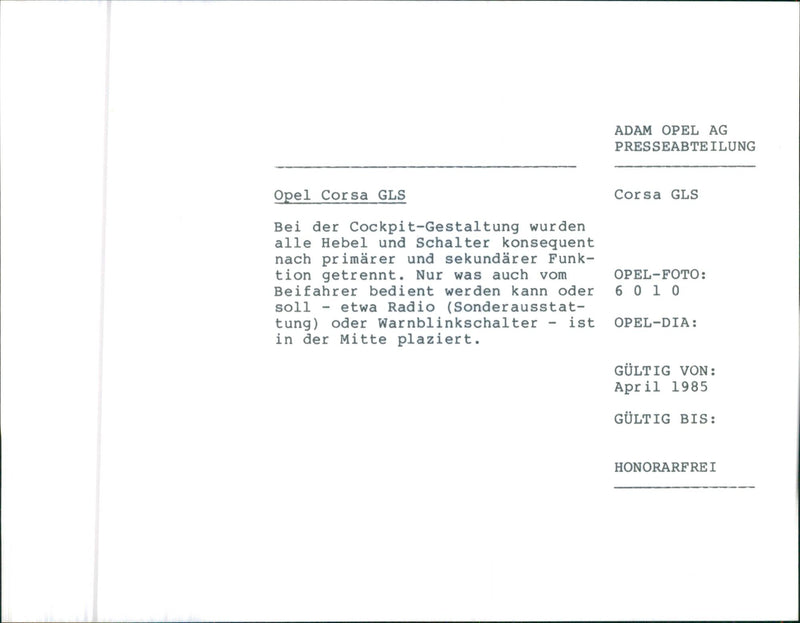 WARNBLINKSCHALTER IST OPEL DIA HEBEL UND KONSEQUENT - Vintage Photograph