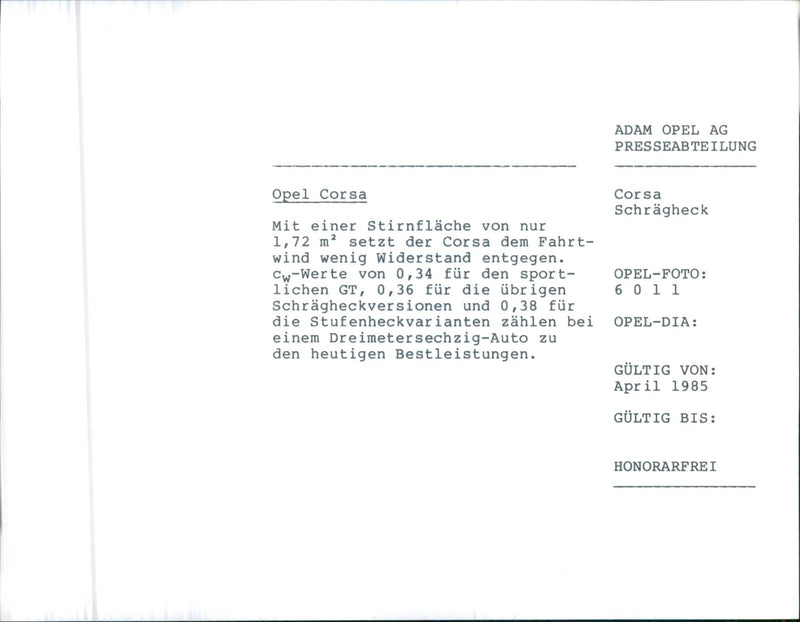 O | GGCK 177
ADAM OPEL AG PRESSEABTEILUNG Opel Schragheck Mit einer - Vintage Photograph